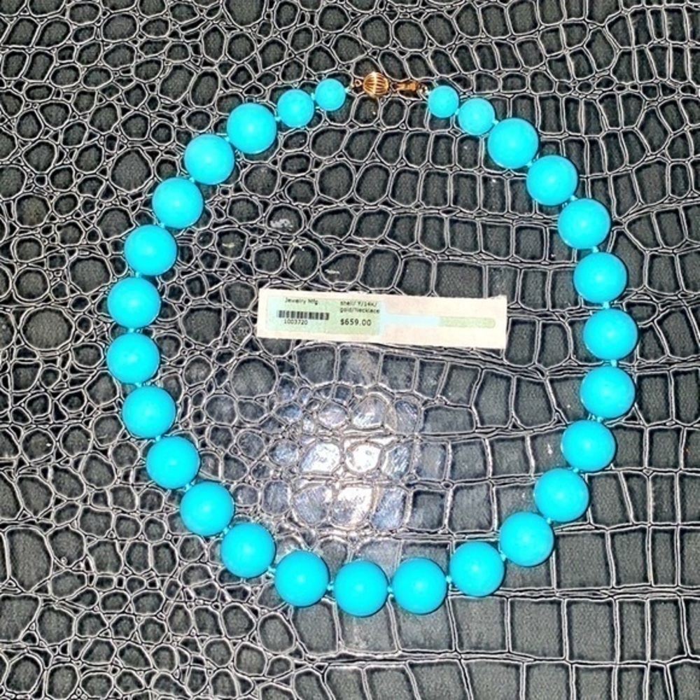 14K Y GOLD  TURQUOISE NECKLACE gorgeous new white box and tag present